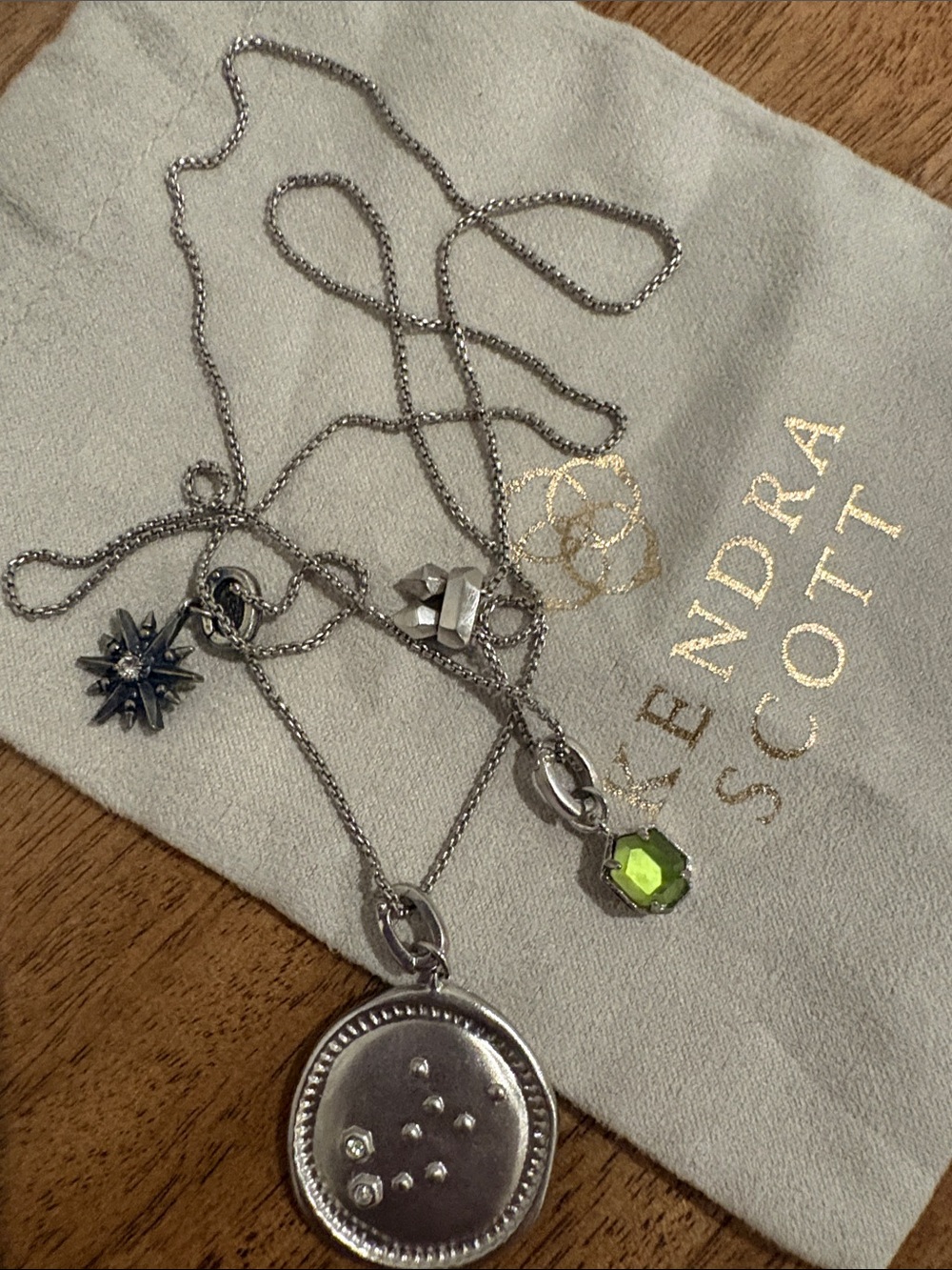 Kendra Scott Silver Multi-Pendant Necklace with Lime Green Stone